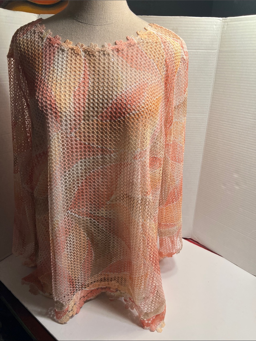 Alfred Dunner Peach and Cream Mesh Overlay Skirt